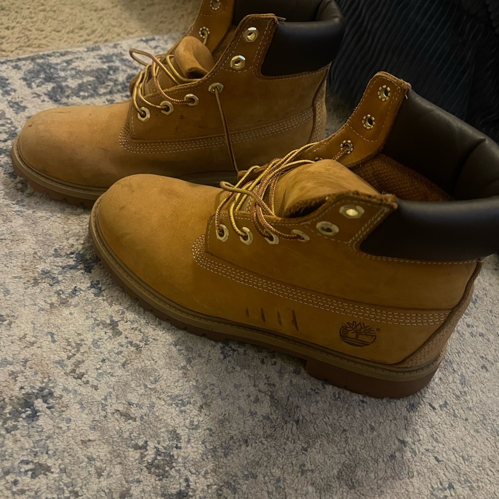 Worn timberlands with scruff on side